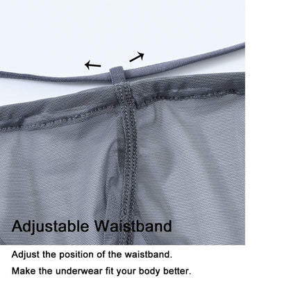 Men's Sexy G String Thongs Seamless Ice Silk Adjustable Bulge Pouch Mesh Underwear,XL