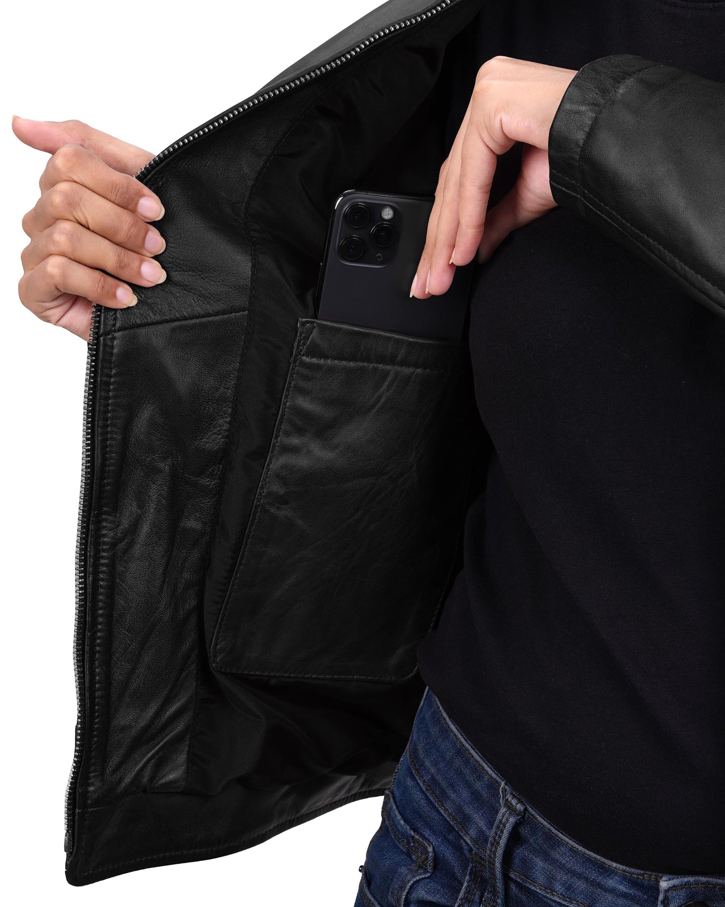 Decrum Genuine Leather Jacket Women - Leather Biker Jacket Women | [1300873] Amy Black, M