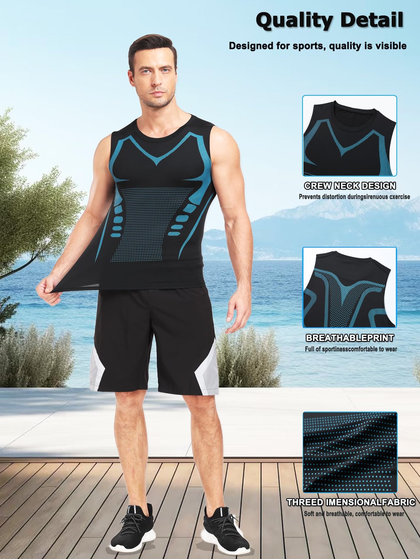 3Pack Mens Running Sport Tank Tops Dry Fit Gym Wicking Athletic Mesh Breathable Cool Workout Sleeveless Shirts Base Layer