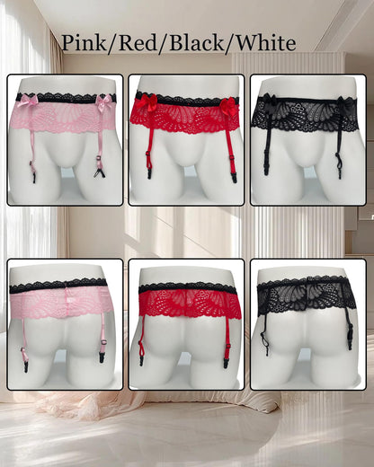 Mens Sissy Lingerie Outfits Lace Panties Underwear With 4 Garter Belt For Crossdressing (US, Alpha, One Size, Regular, Regular, Pink)