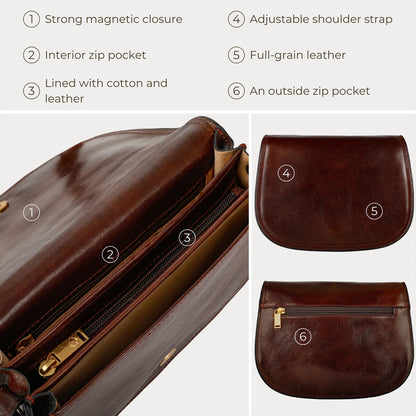 Time Resistance Leather Crossbody Bag for Women - Shoulder Messenger Purse (Brown) - Gift Box Included