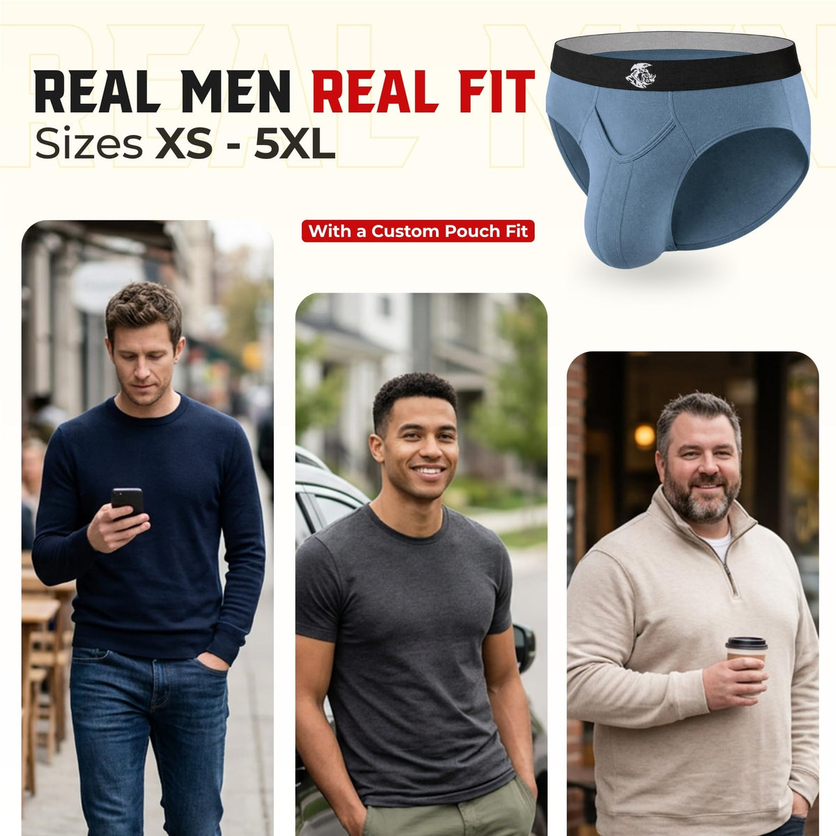 Real Men Viscose Derived From Bamboo Briefs D Pouch Med 4pk Blk/Blu/Gry