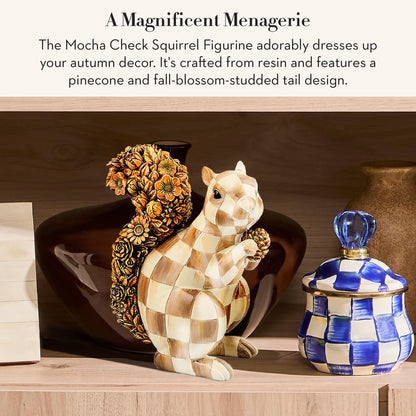 MACKENZIE-CHILDS Resin Squirrel Figurine, Brown-and-White Mocha Check