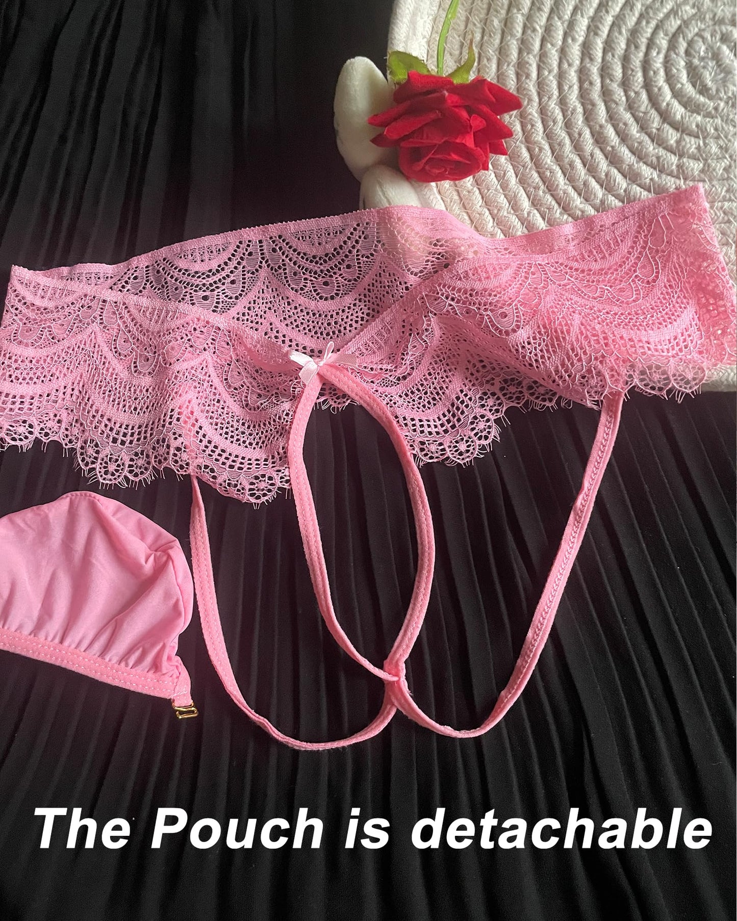 HAVBX Ultra-Soft Mens Sexy Pink Lace Jockstraps Underwear, Sissy Lingerie Bulge Pouch Panties For Men Crossdressers(US, Alpha, One Size, Regular, Regular, Pink)