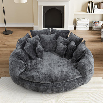 BEQAI 81" Round Sofa Bed, Oversized Chenille Bean Bag Couch, Dark Gray