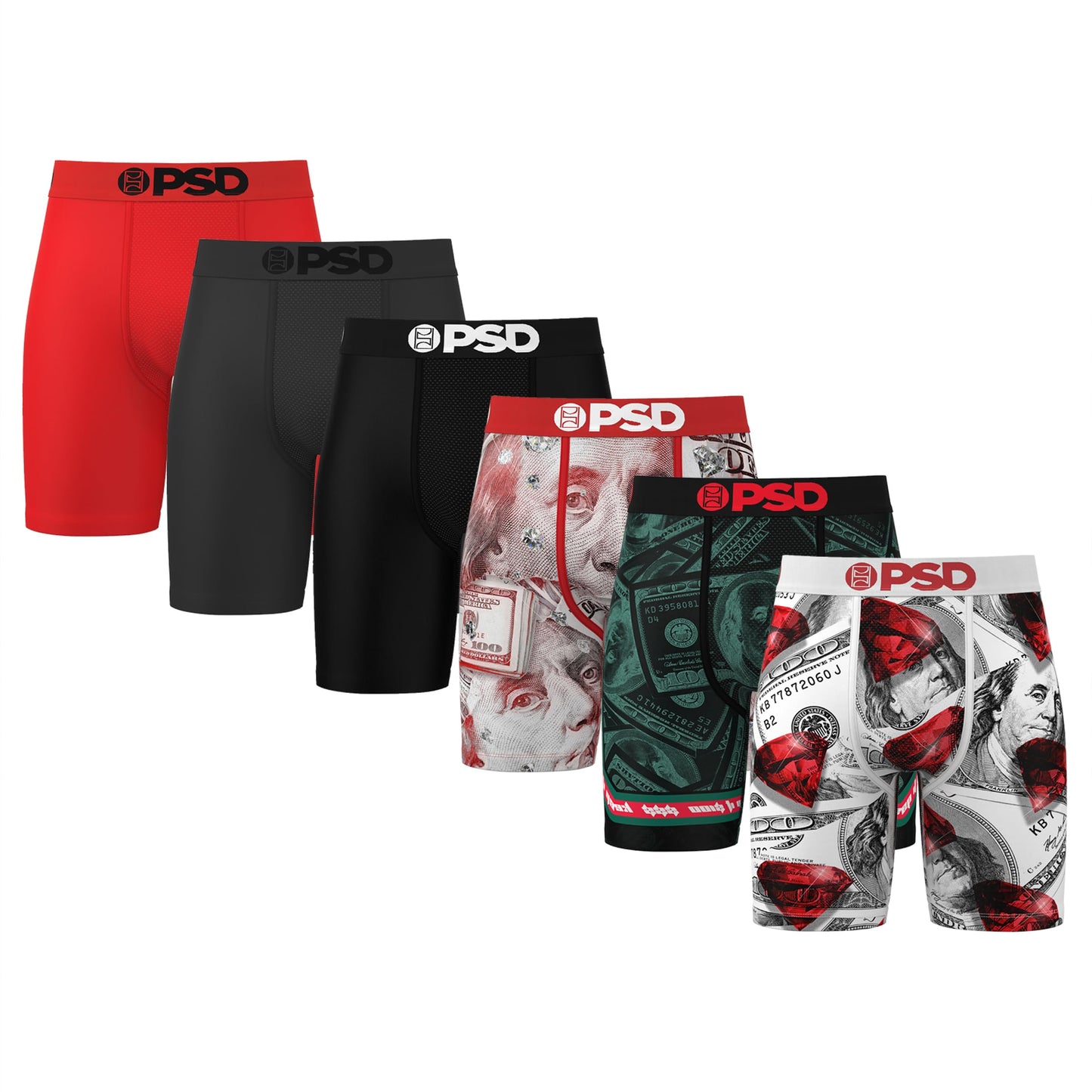 PSD Underwear Men's Cash King Boxer Brief 6 Pack, Multi, M