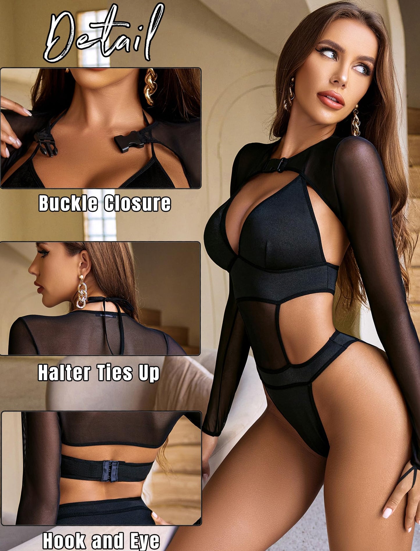 Avidlove Festival Outfits for Women Rave Bodysuit with Mesh Top A-black