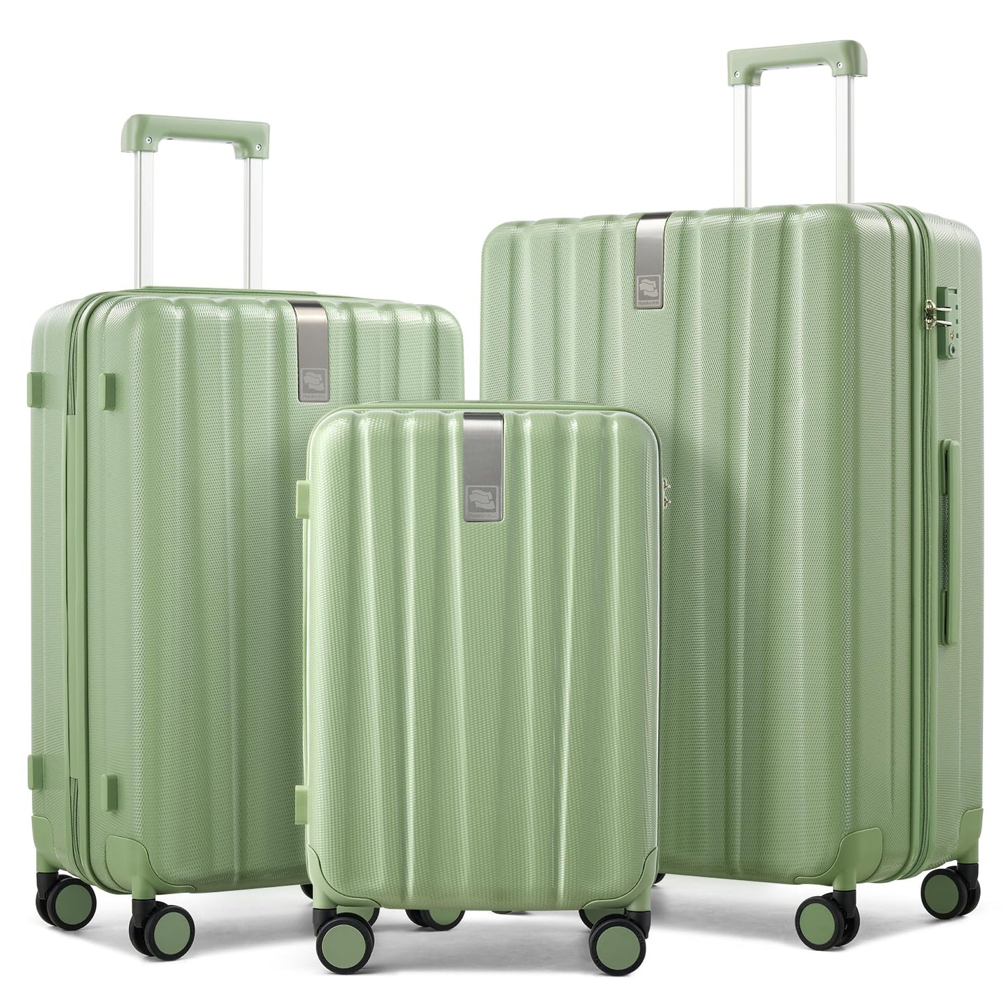 Hanke Hardshell Luggage Sets 3 Piece Extra Large Suitcases with Lock,28 Inch Luggage with Spinner Wheels, PC Travel Suitcase for Women Men 20 24 29Inch,Bamboo Green