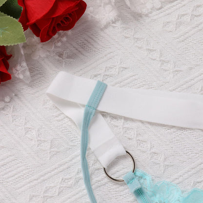 ABAFIP Men's Lace Thong Underwear Low Waist Sissy Pouch G-String Panties Crossdressing Lingerie Light Blue Medium