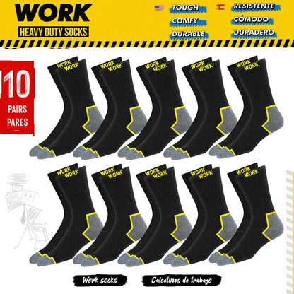 SOXCO WORK Socks for Men Crew Length Black Socks 10 Pairs, US 13-15