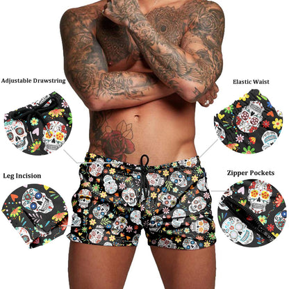 COOFANDY Men's Swim Trunk Quick Dry Swimwear Mesh Lining Bathing Suit Swimsuit Board Beach Sport Short Colorful Skull/L