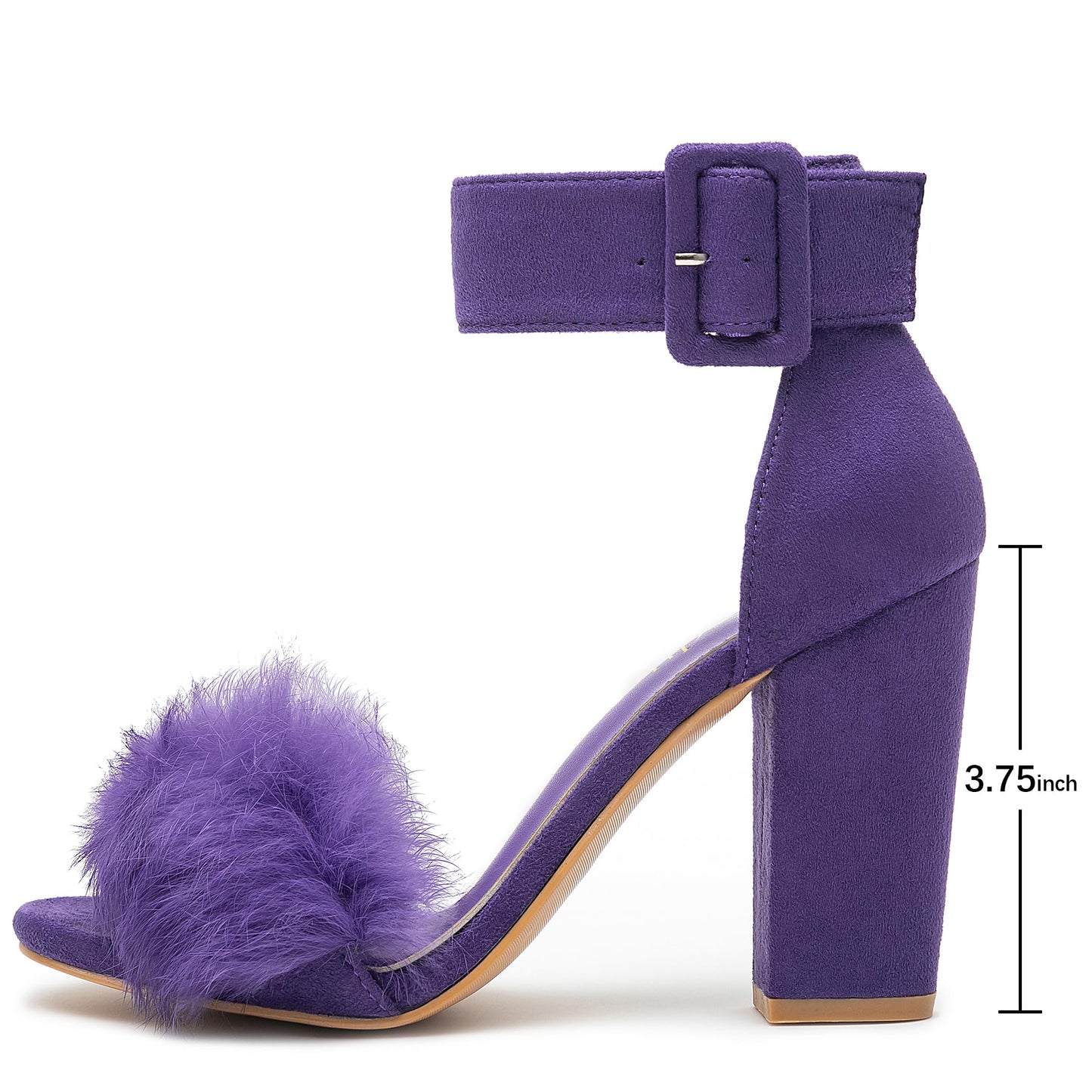 Women's Faux Fur Block Heels Ankle Strap Open Toe Sandals