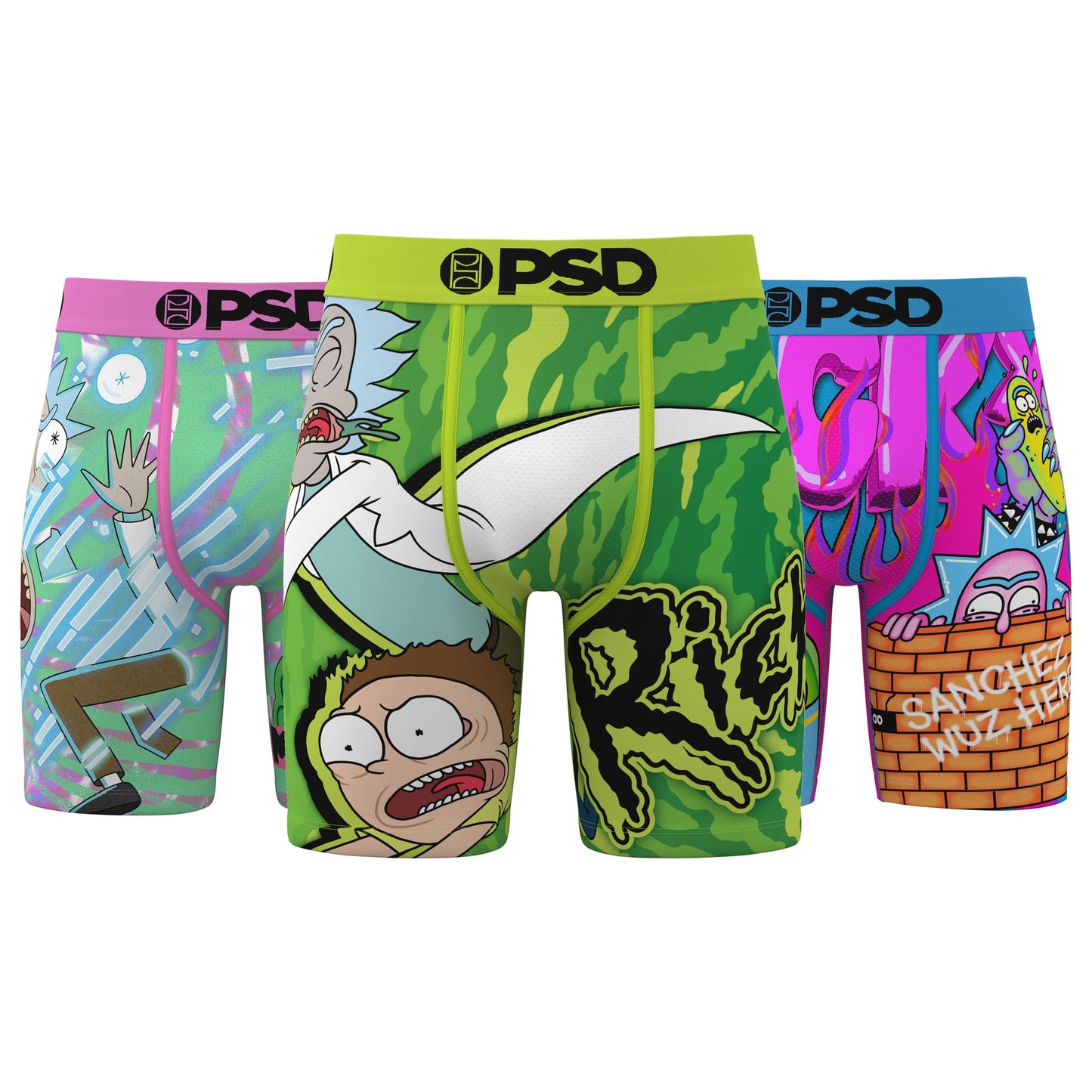 PSD Underwear Mens R&M Madness Boxer Brief 3 Pack, Multi, L