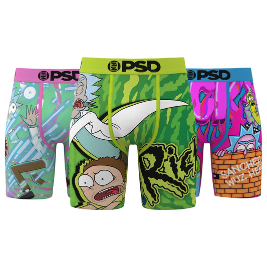 PSD Underwear Mens R&M Madness Boxer Brief 3 Pack, Multi, L
