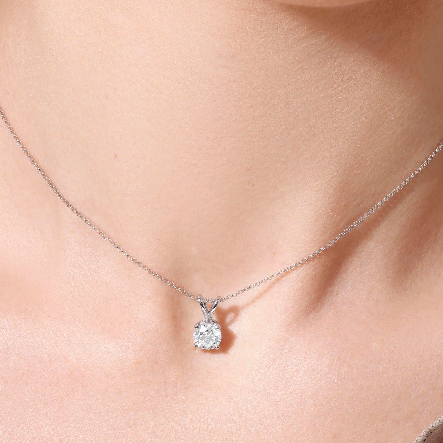 14K White Gold Pendant Necklace With 1 Carat Lab Grown Diamond, IGI Certified Lab Grown Diamond Solitaire Stud Pendant With Gold Plated Silver Chain (E-F Color, VVS-VS) For Women Gift For Her