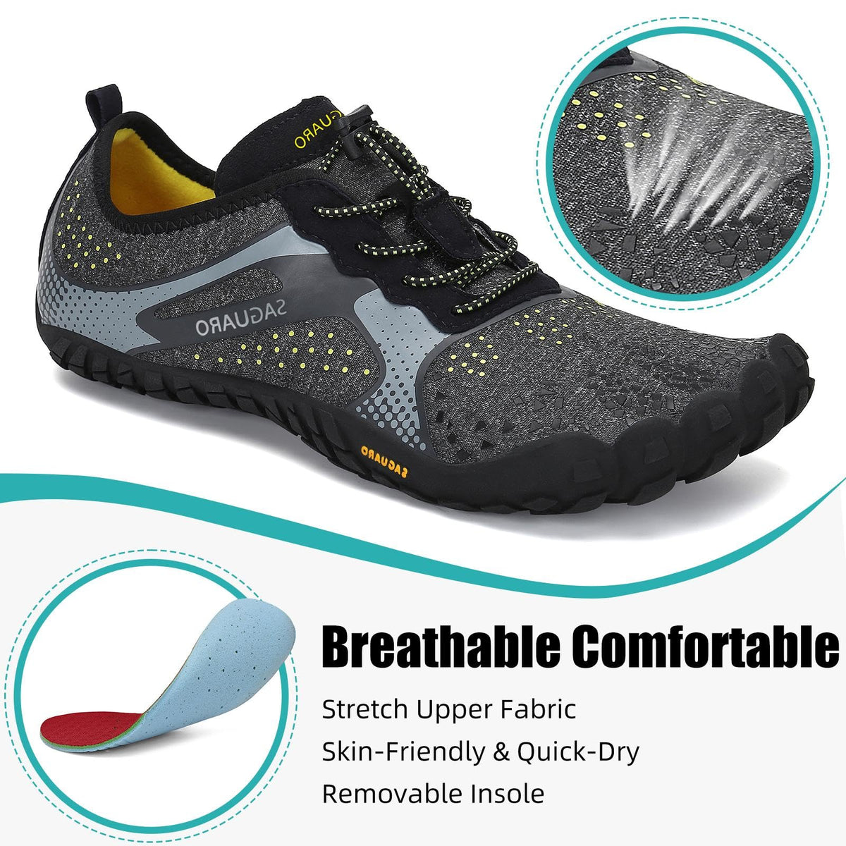 SAGUARO Barefoot Shoes Men Wide Toe Box Minimalist Trail Runner Sneakers Mens Fitness Gym Shoe FastⅠSize US 9.5 Women/7.5 Men Black