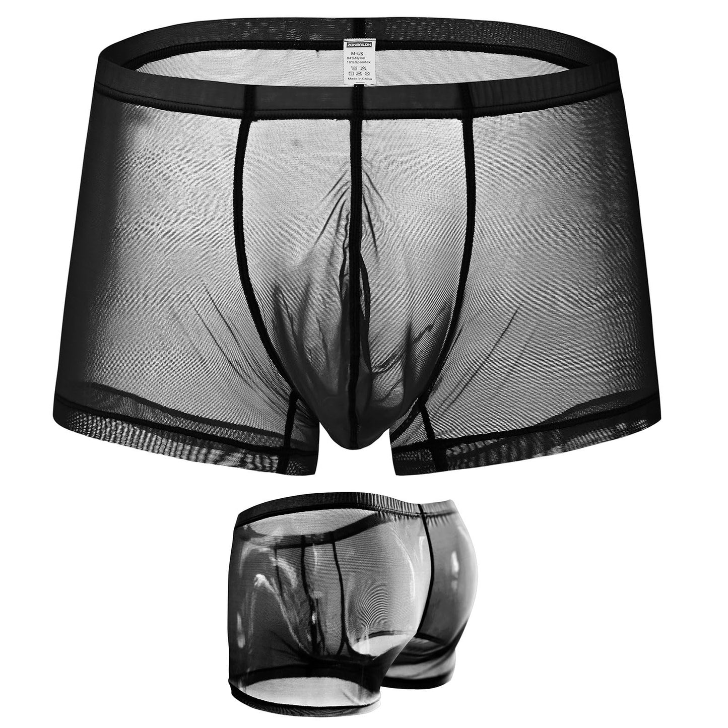 ZONBAILON Mens Mesh Underwear Breathable Cool See Through Boxer Sheer Briefs Sexy Trunks Shorts