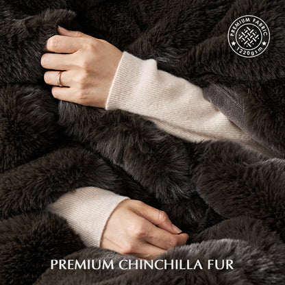 EVERGRACEHOME Luxury Soft Faux Chinchilla Fur Throw Blanket for Couch, Warm Thick Heavy Winter Throw Blanket 1220GSM for Bed, Fluffy Cozy Mink Blanket with Reversible Velvet, Espresso Mink, 60"x80"