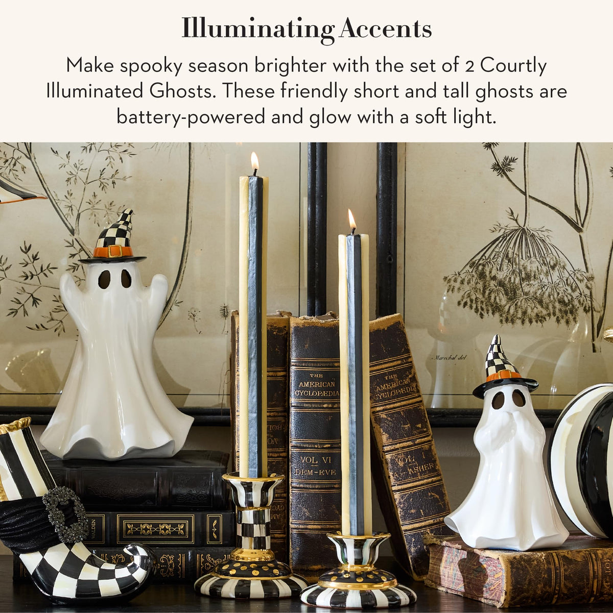MACKENZIE-CHILDS Illuminated Ghosts Set, Black-and-White Courtly