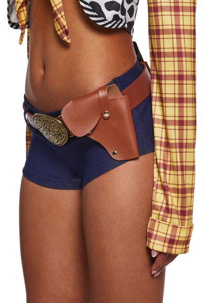 Dolls Kill Toy Cowboy Costume by Trickz N’ Treatz – Women’s Plaid Crop Top, Shorts, Belt, Bandana & Hat Set, X-Large