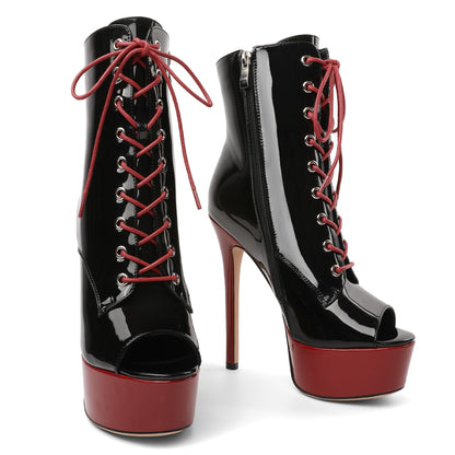 Lace up Platform Ankle Boots Zip up Stiletto Boot Two-Toned Size 9