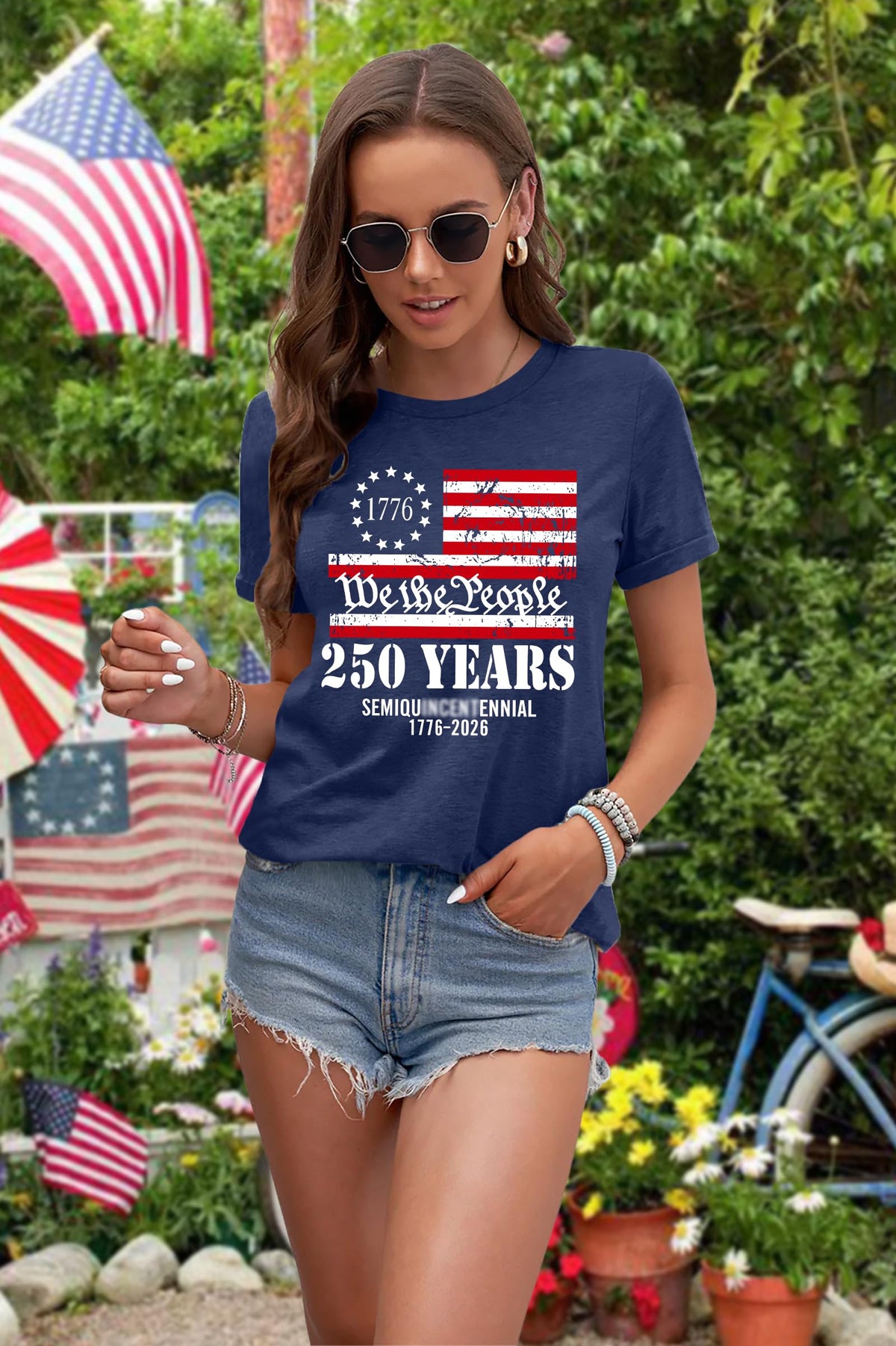 250th Anniversary USA Shirts for Women American Flag T-Shirt 4th of July Patriotic Shirt Independence Day America Tops(DarkBlue,Medium)