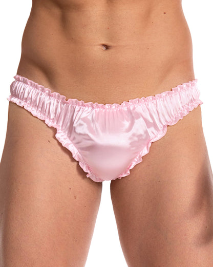 Satini Men's Satin Ruffle Sissy Thong Tanga Knickers Briefs Panties (Baby Pink, L)