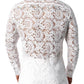 JOGAL Men's See Through Flower Lace Sheer Blouse Long Sleeve Button Down Shirts White XX-Large