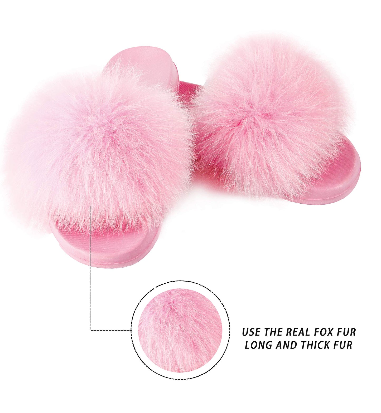 Women's Real Fox Fur Slides, Open Toe Cute Fluffy Fur Slippers, Indoor or Outdoor Comfortable Furry Fuzzy Soft Sandals Shoes