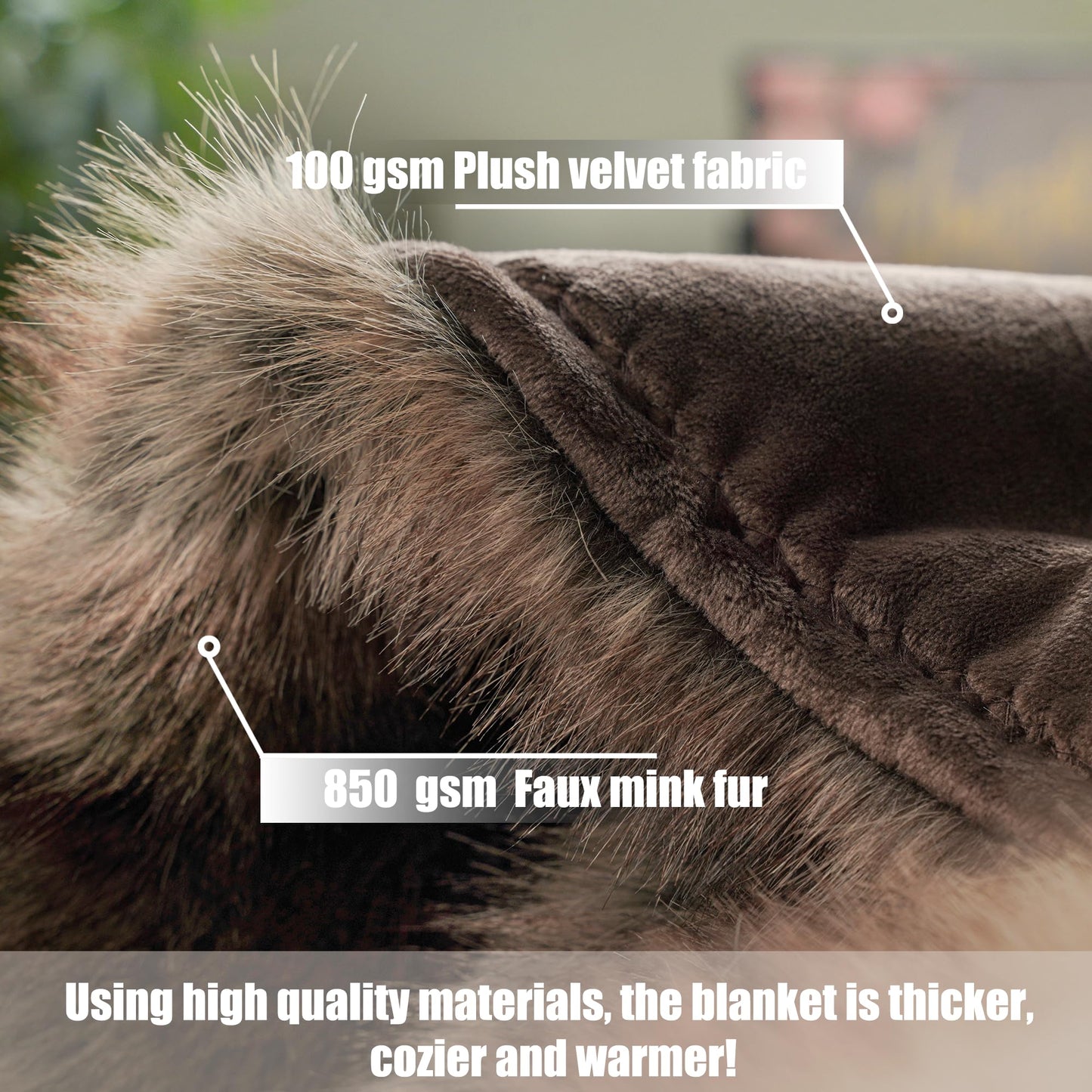 INCHGRASS Faux Mink Fur Blanket Luxury Fur Throw Blanket Sofa Fluffy Blanket Super Warm Elegant Cozy Fuzzy Throw Blankets for Couch,Armchair and Bed Washable Plush Blankets 74"x60" Brown Throw Blanket