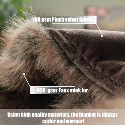 INCHGRASS Faux Mink Fur Blanket Luxury Fur Throw Blanket Sofa Fluffy Blanket Super Warm Elegant Cozy Fuzzy Throw Blankets for Couch,Armchair and Bed Washable Plush Blankets 74"x60" Brown Throw Blanket