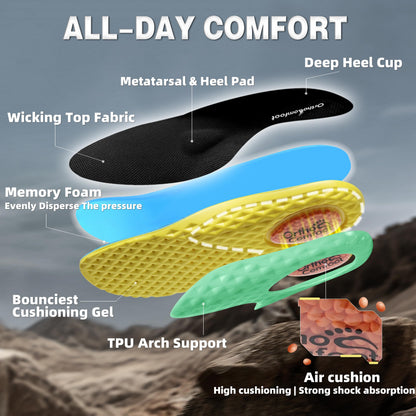 OrthoComfoot Men's Orthopedic Wide Waterproof Hiking Boots: Arch Support Plantar Fasciitis Ankle Support Mid Trekking Boots, Orthotic Non Slip Trail Shoes for Foot & Heel Pain Relief, Black, Size 12