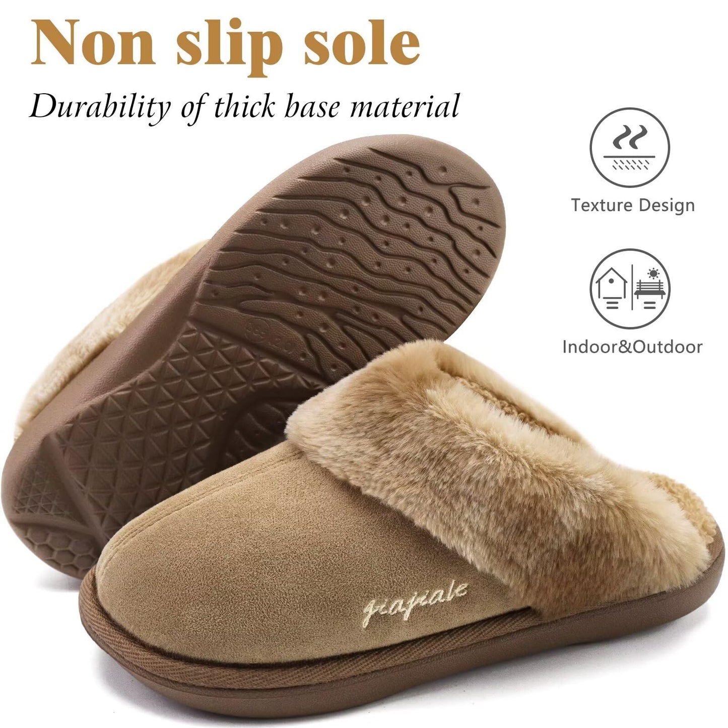 jiajiale Womens Memory Foam Slippers Fuzzy Outdoor House Shoes Brown 8.5