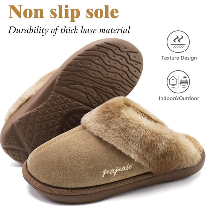 jiajiale Womens Memory Foam Slippers Fuzzy Outdoor House Shoes Brown 8.5