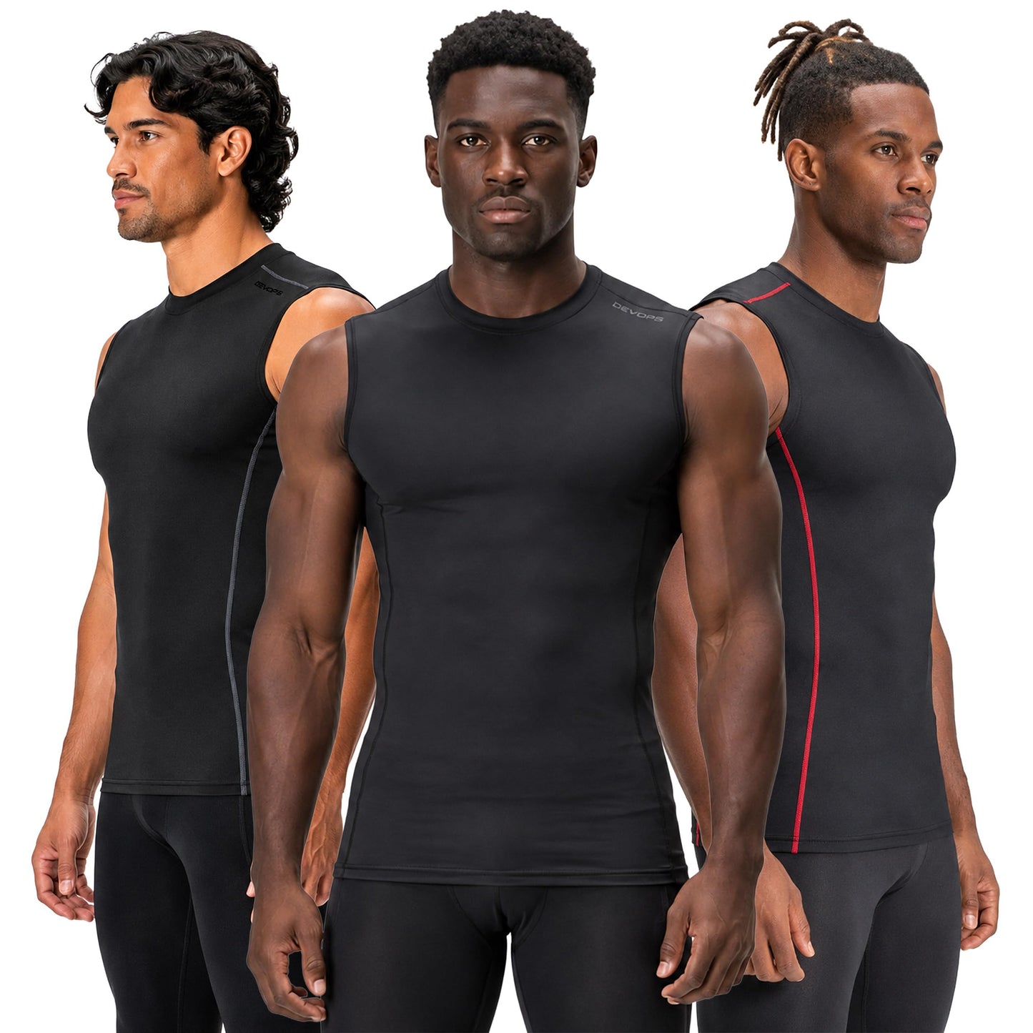 3 Pack Men's Compression Shirts Sleeveless Workout Tank Top Baselayer for Gym Training, Running, Moisture Wicking (Large, Black/Black/Black)