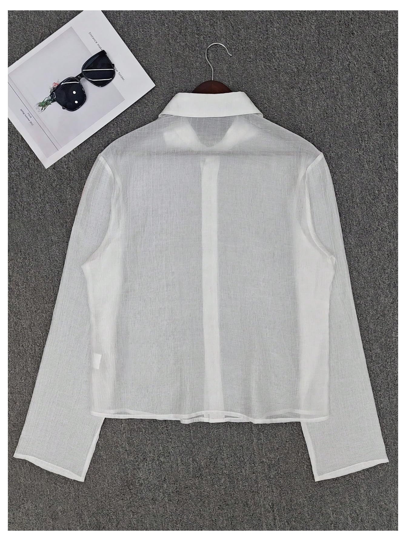 OYOANGLE Men's Mesh Sheer Button Down Shirts Long Sleeve Fitted Party Club Shirt Top White Medium