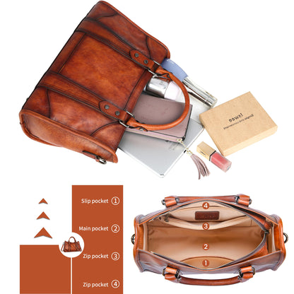 Iswee Brown Purses for Women Satchel Handbags Shoulder Bag Leather Tote Bag Large Crossbody Bag Hobo Ladies Vintage Purse (Dark Brown)