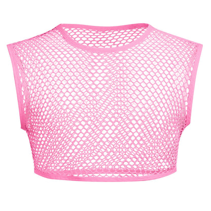ABAFIP Men's Fishnet Crop Tank Top Sleeveless Mesh Tank Tops Sheer Fishnet Rave Top Muscle Shirts Summer Half Undershirts Pink XX-Large