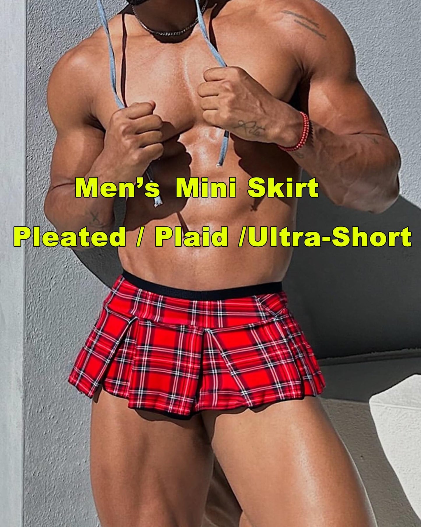 Men's Mini Plaid Skirt, Sexy Costume Pleated Skirt Sissy Lingerie Outfits for Schoolgirl Role-Playing (US, Alpha, One Size, Regular, Regular, Red)