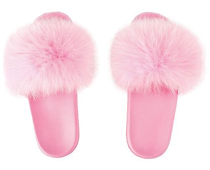 Women's Real Fox Fur Slides, Open Toe Cute Fluffy Fur Slippers, Indoor or Outdoor Comfortable Furry Fuzzy Soft Sandals Shoes