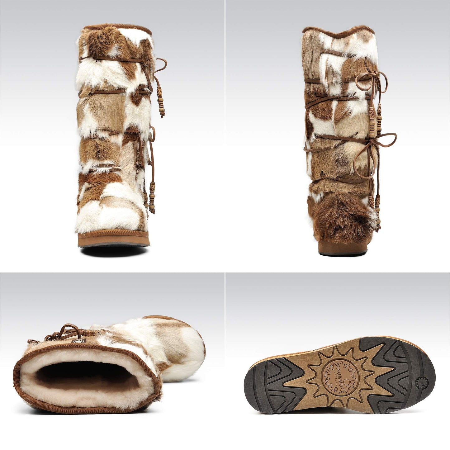 AUMU Womens Comfort Suede Fur Mid- Calf Winter Boots Chestnut Size 6