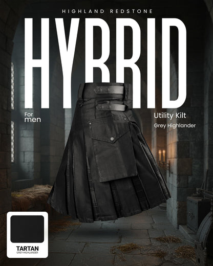 Hybrid Utility Kilts for Men Scottish Traditional Kilt with Flashes (US, Numeric, 34, 36, Regular, Regular, Gray Highlander)