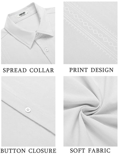 COOFANDY Cuban Button Down Shirts Short Sleeve Button Up Shirt Summer Beach Shirts White