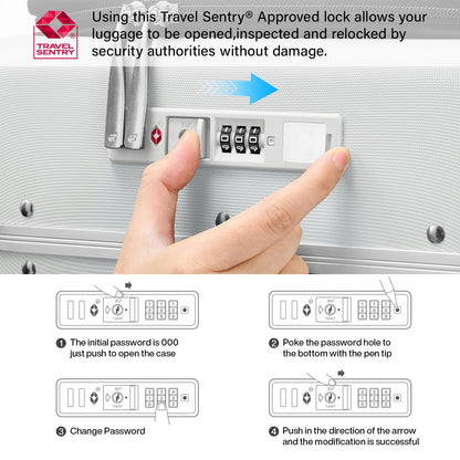 Hanke 28 Inch Luggage with Cup Holder and Charge,Top Opening Hard Shell Suitcases with Wheels and Dividers,Aluminum Frame Trunk Luggage Extra Large Suitcase with Lock for Travel,Smoke White