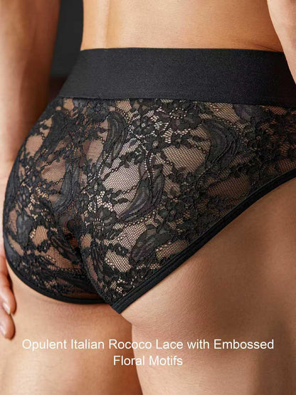 TOMATOPAPA Men's Italian Style Lace Briefs Underwear, Luxury Vintage Briefs with Floral Lace Trim, High Elastic Soft Underwear Comfortable Undepants, Sophisticated Design Black