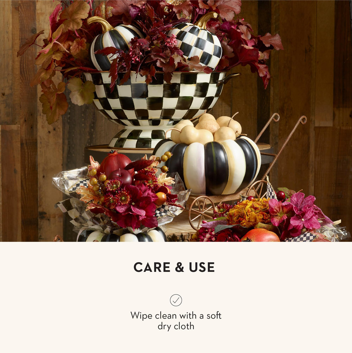 MACKENZIE-CHILDS Resin Pumpkin, Mini, Black-and-White Courtly Check