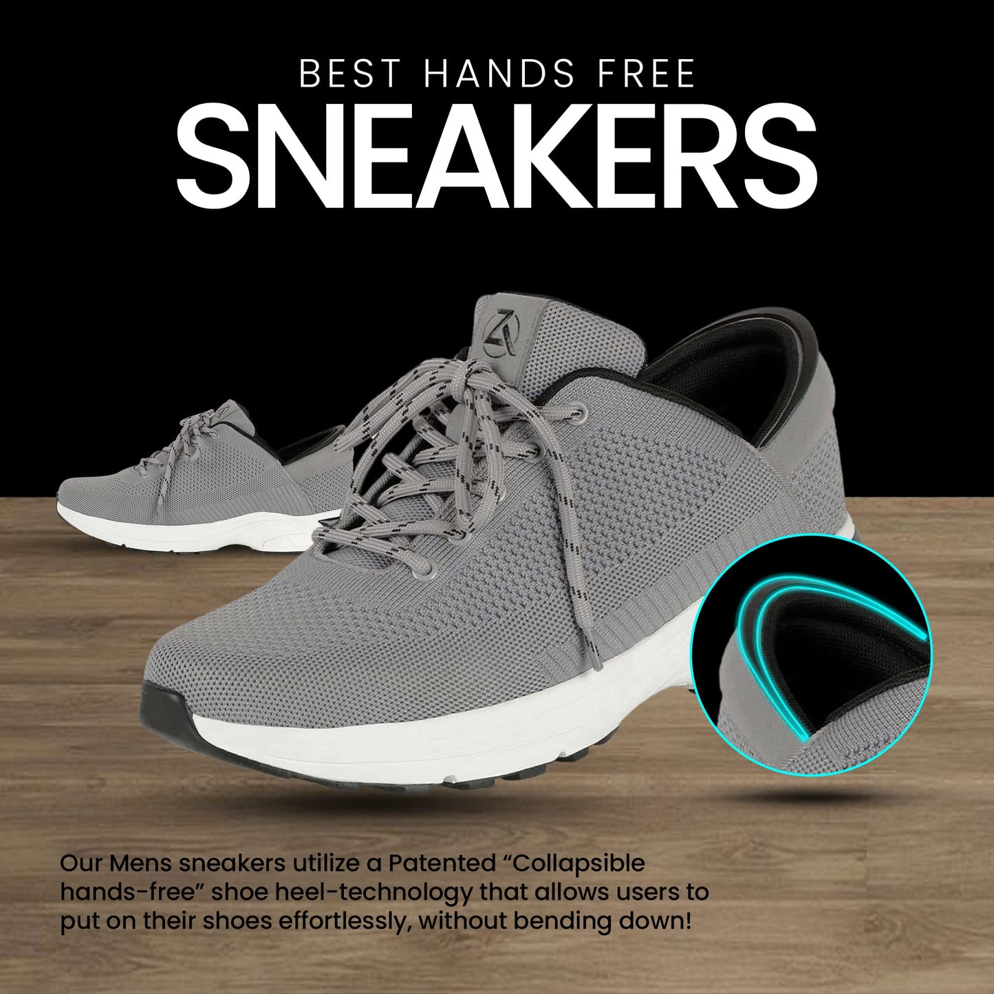 ZEBA Hands Free Slip on Sneakers for Men - Step Up Your Comfort and Style with Perfect Walking Shoes and Fashion Sneakers - Stone Gray