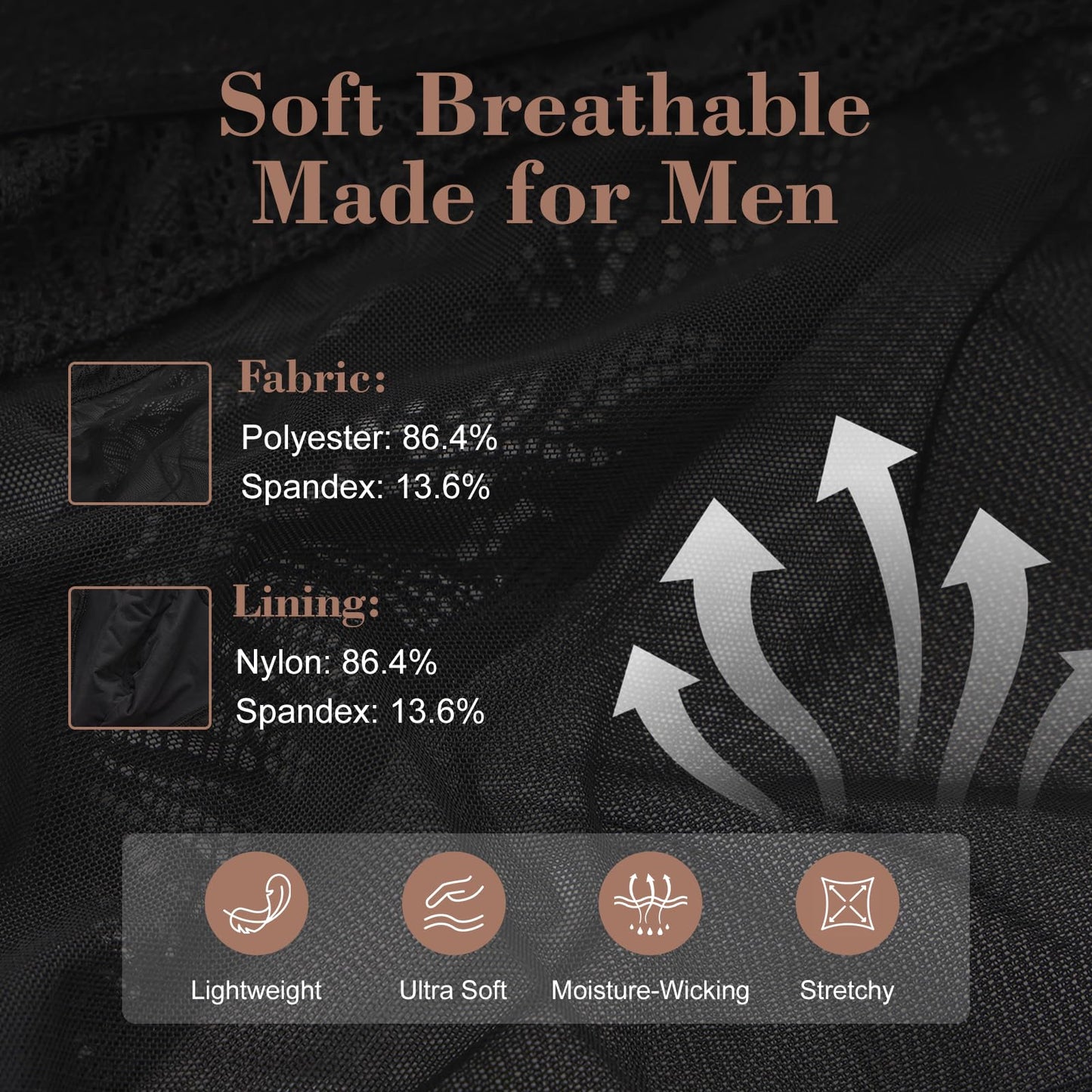 BSZN Men's Sexy Boxer Briefs, Black Plant Vein Lace Mesh Patchwork