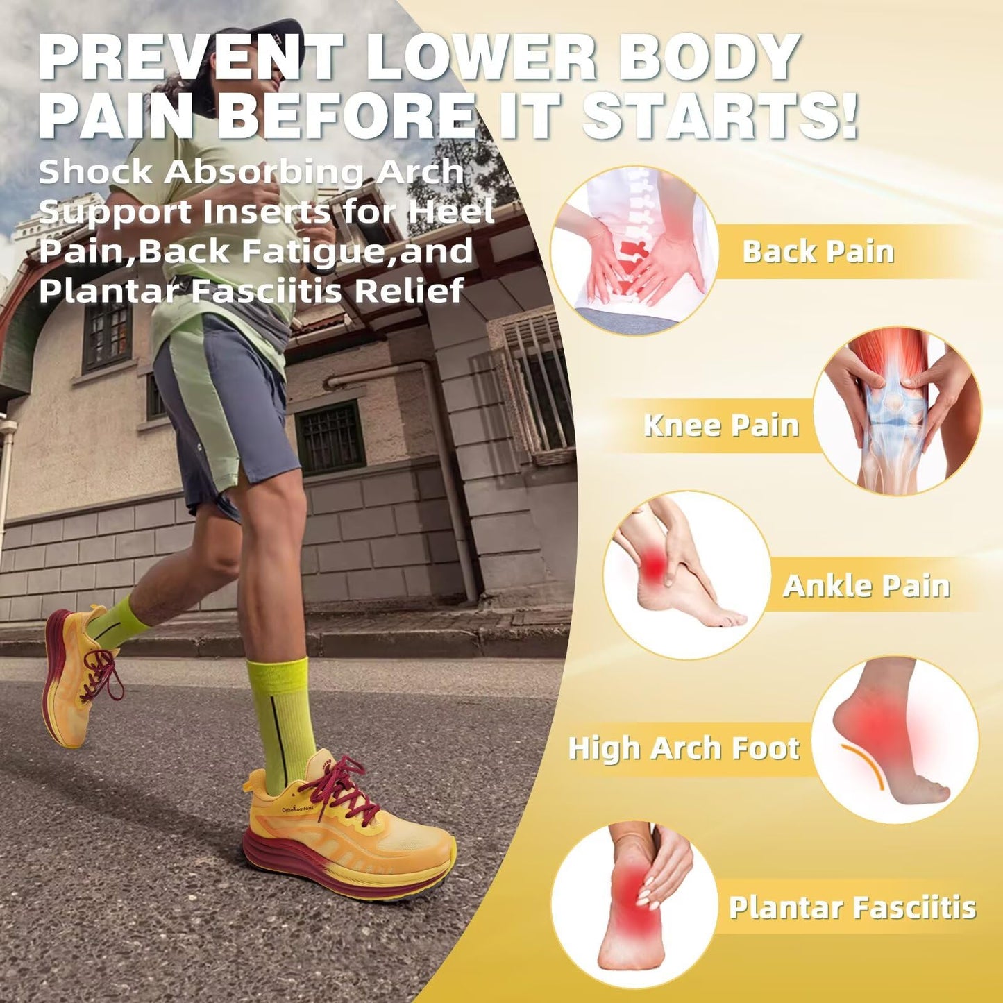 Men's Orthopedic Running Shoes: Casual Plantar Fasciitis Arch Support Neuropathy Foot Heel Pain Relief Recovery Trail Sneakers, Lightweight Breathable Slip On Tennis Shoes Orange Yellow Size 12