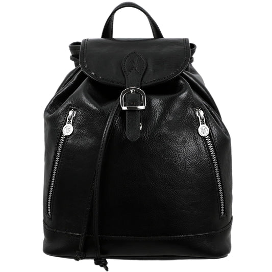 Time Resistance Ladies Leather Backpack - Small Business Casual Fashion Backpack for Women (Black)